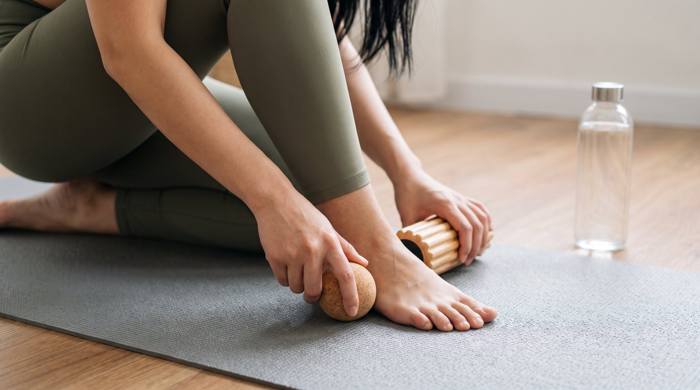 person doing a fascia release routine on a mat