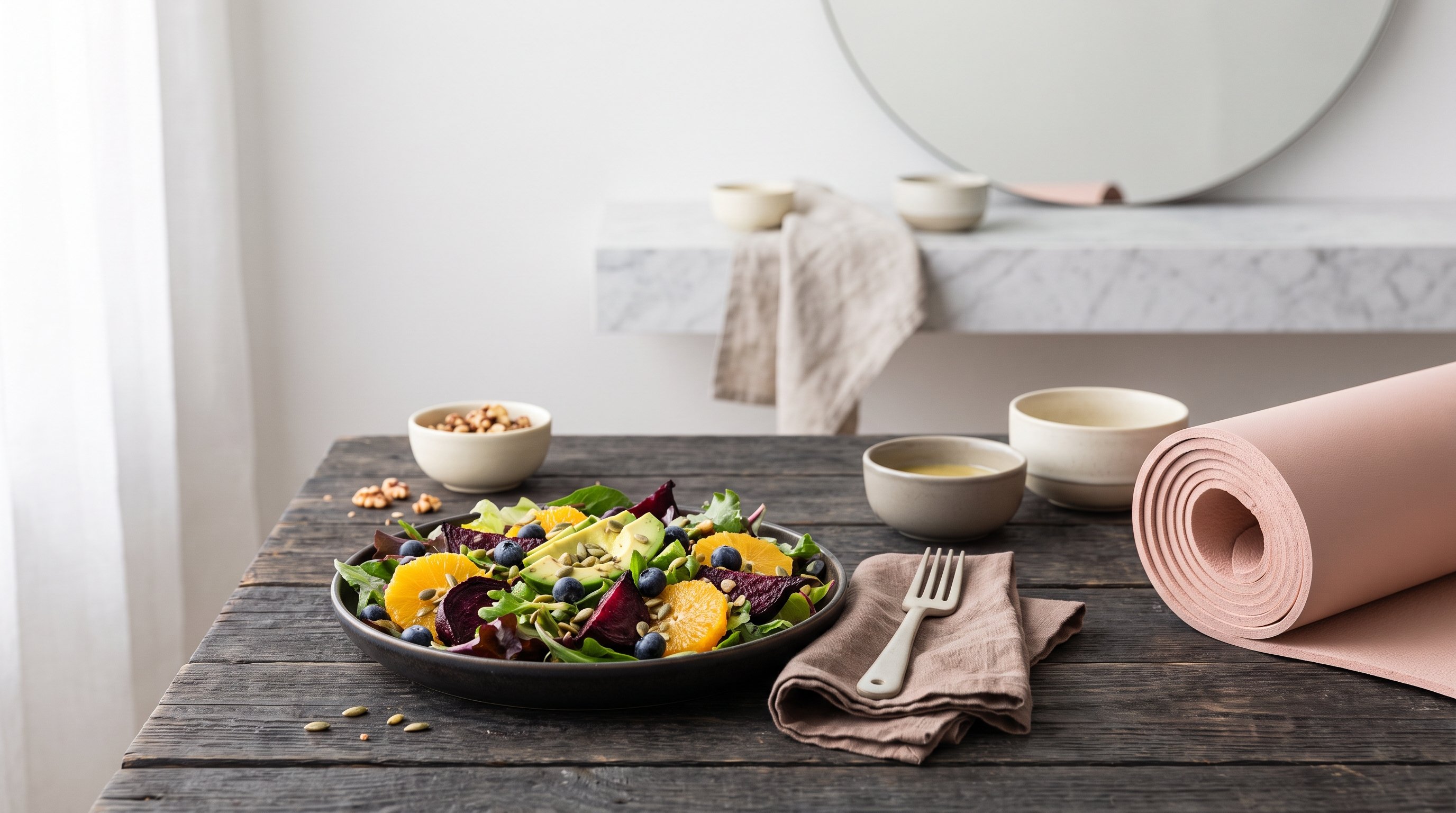 fresh vegetables on wooden counter