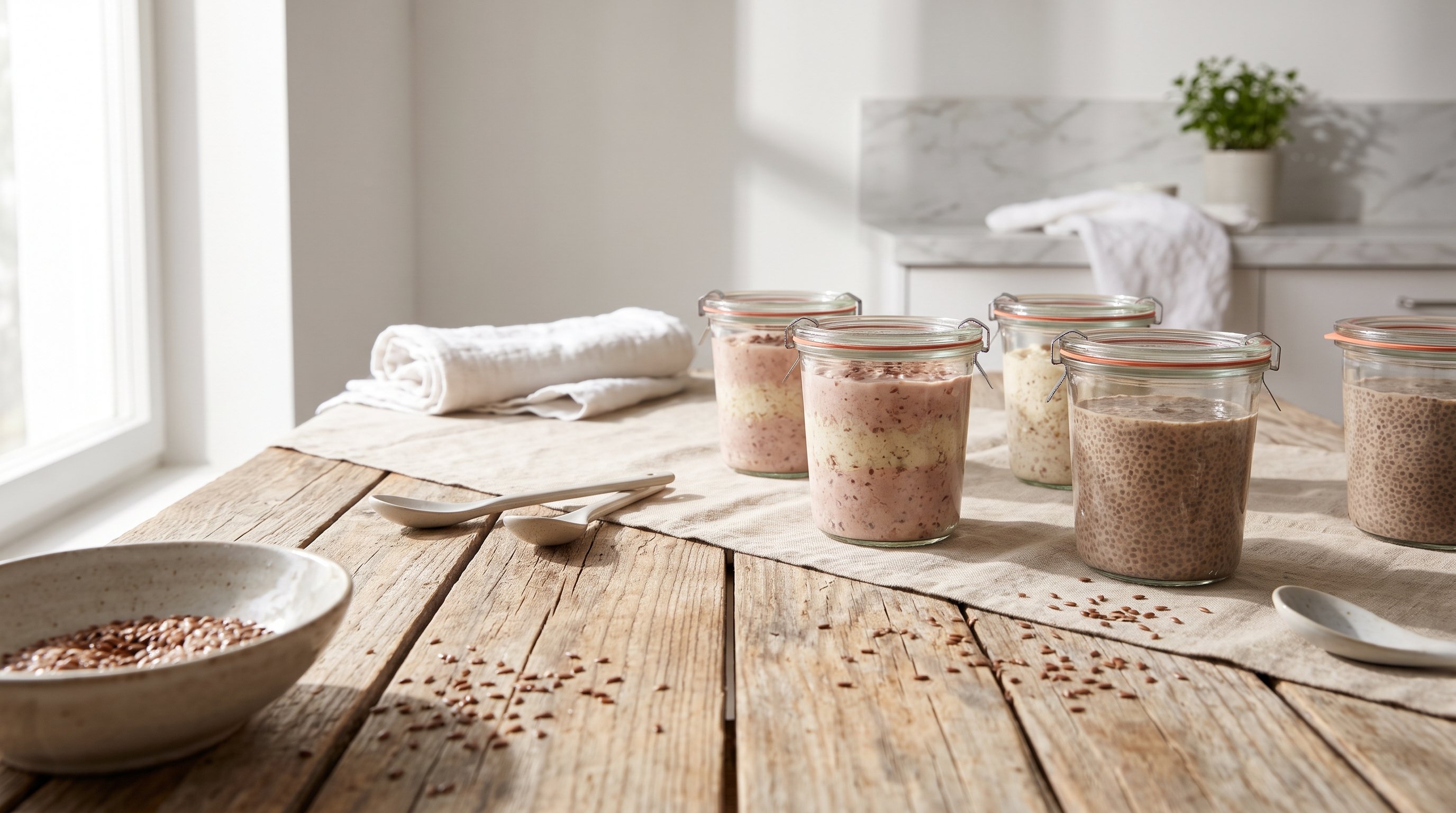 overnight oats jars on counter