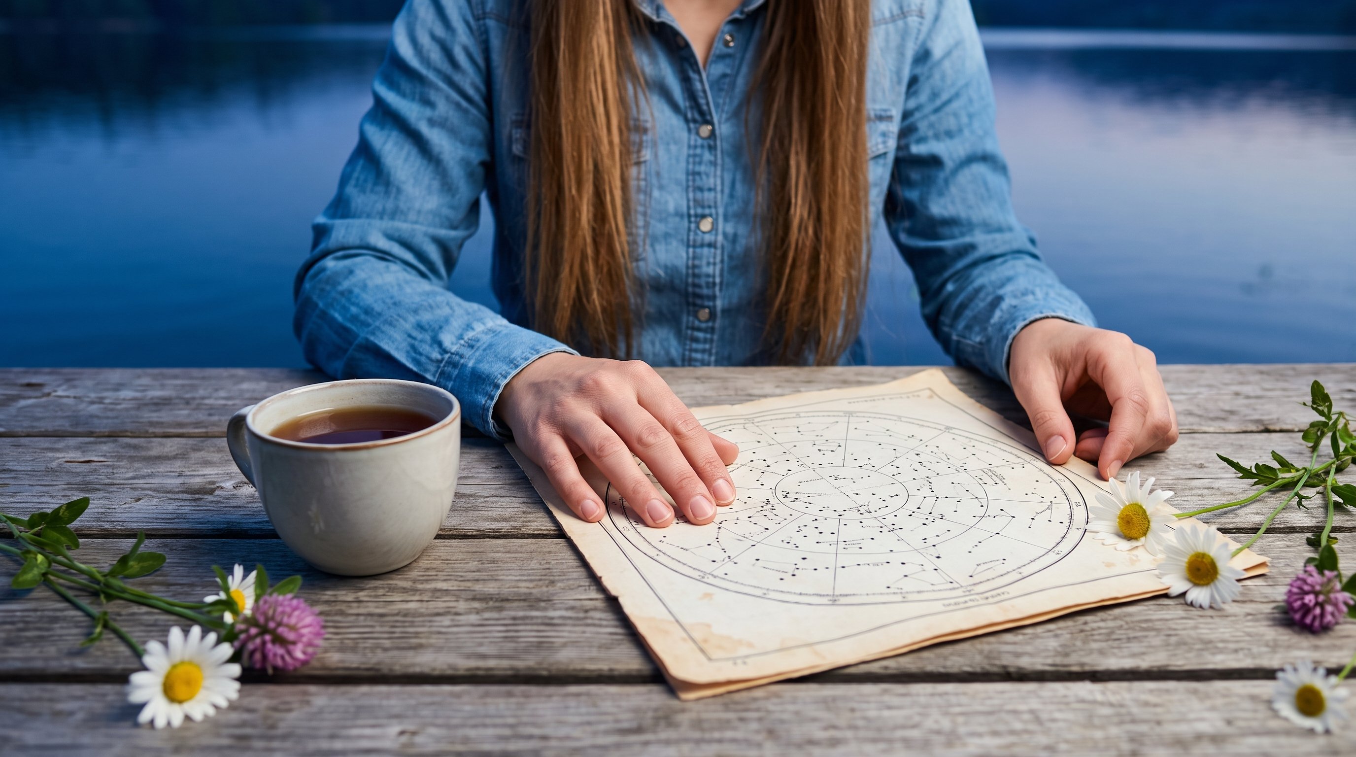 person looking up natal chart details on a laptop at a kitchen table person looking up natal chart details on a laptop at a kitchen table