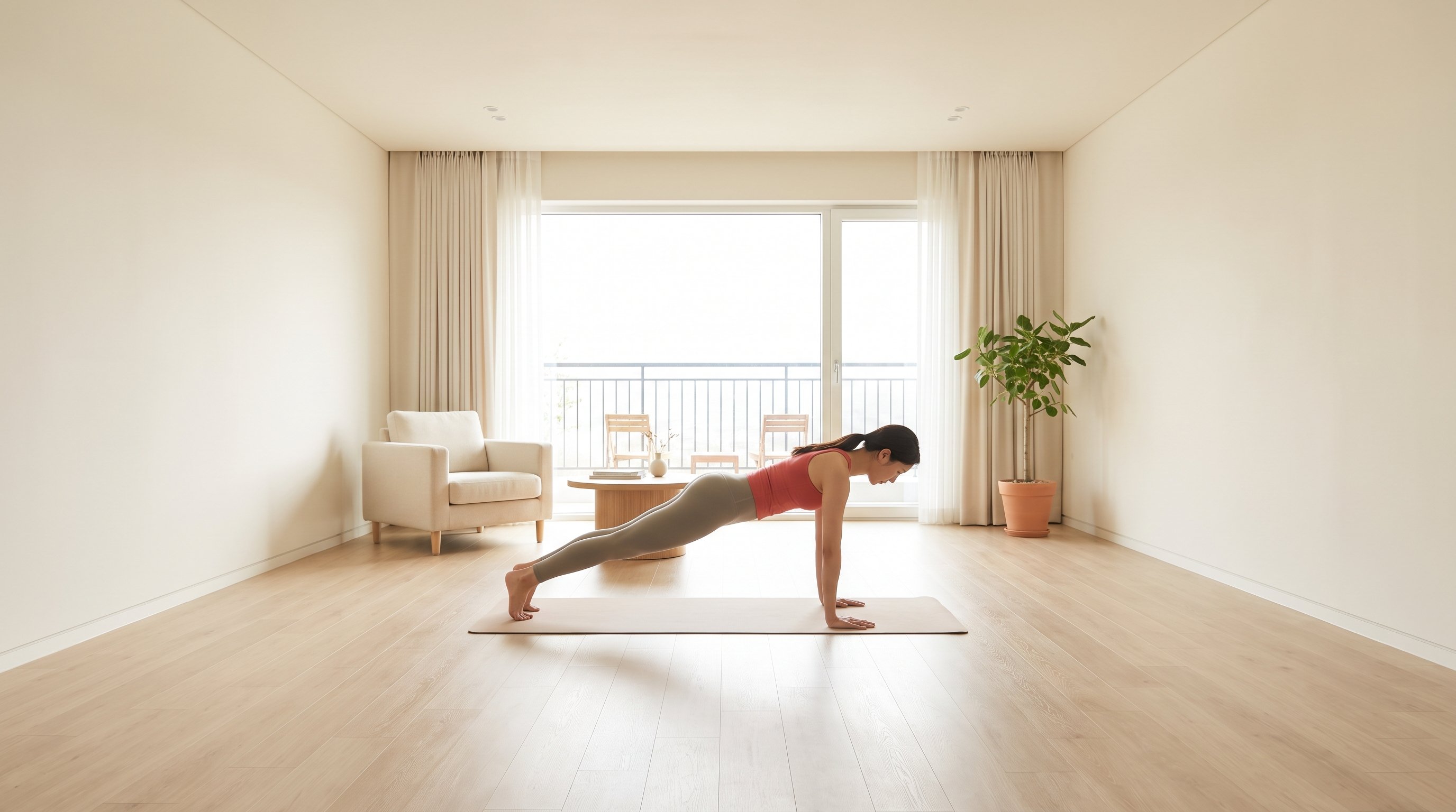 woman doing a home workout in her living room