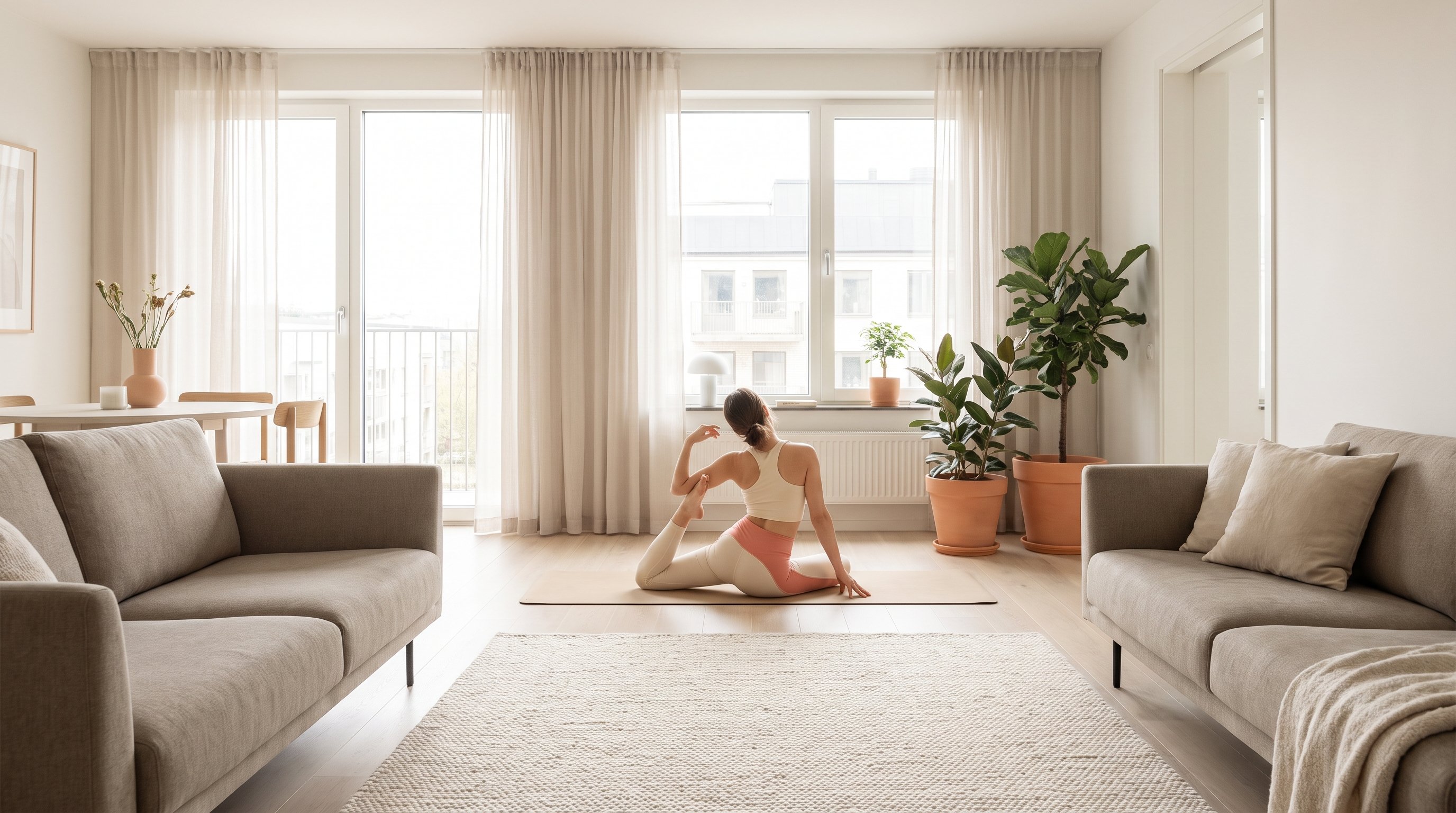 woman doing a home workout in her living room
