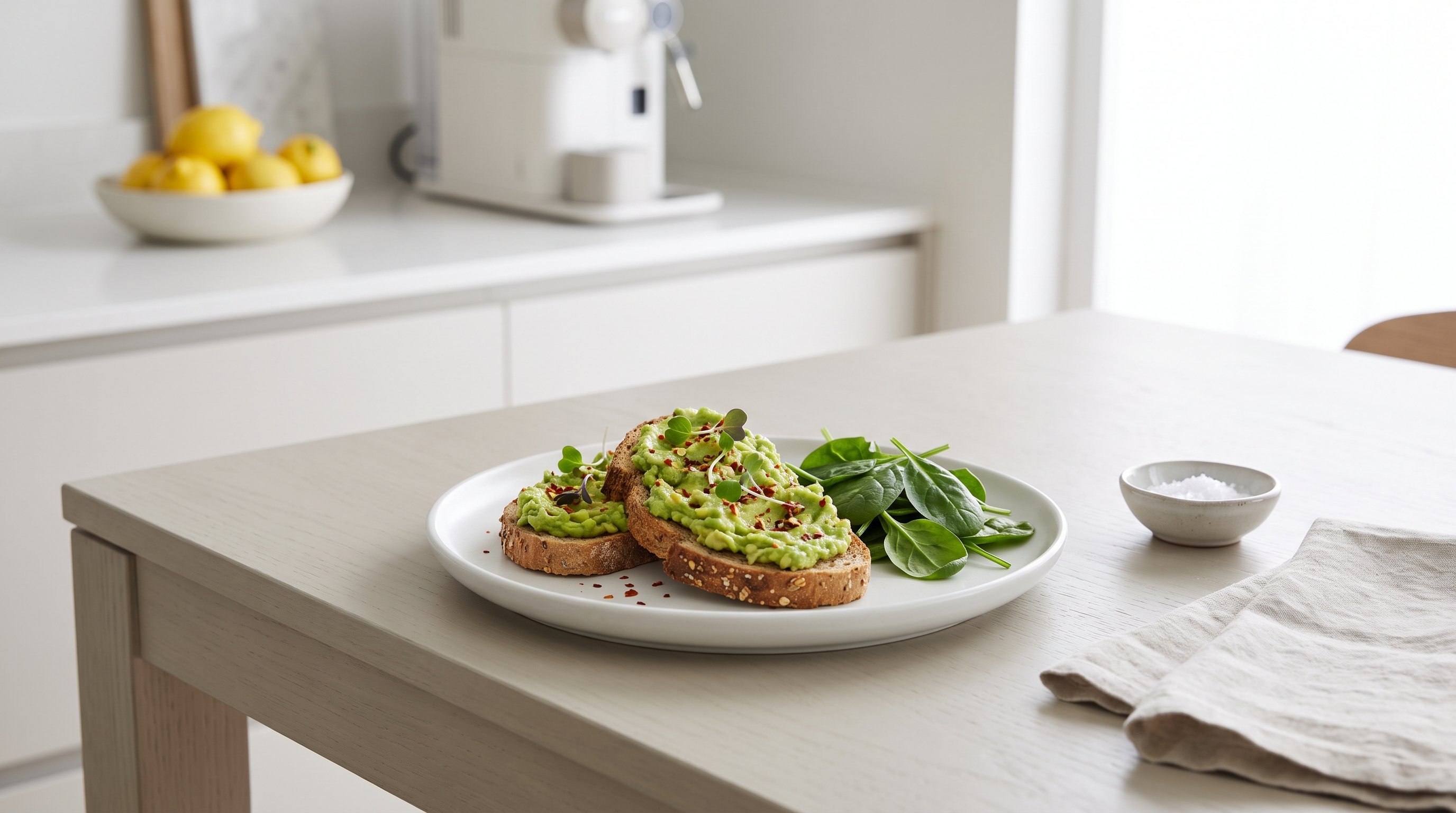 sliced wholegrain toast topped with mashed avocado