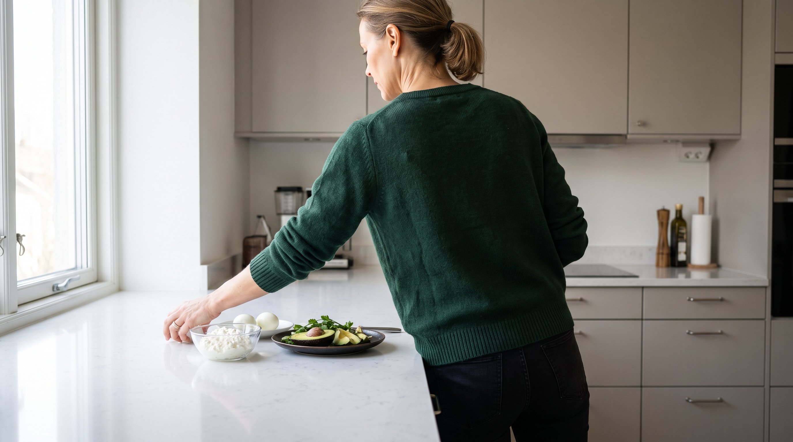 boiled eggs and cottage cheese on kitchen counter