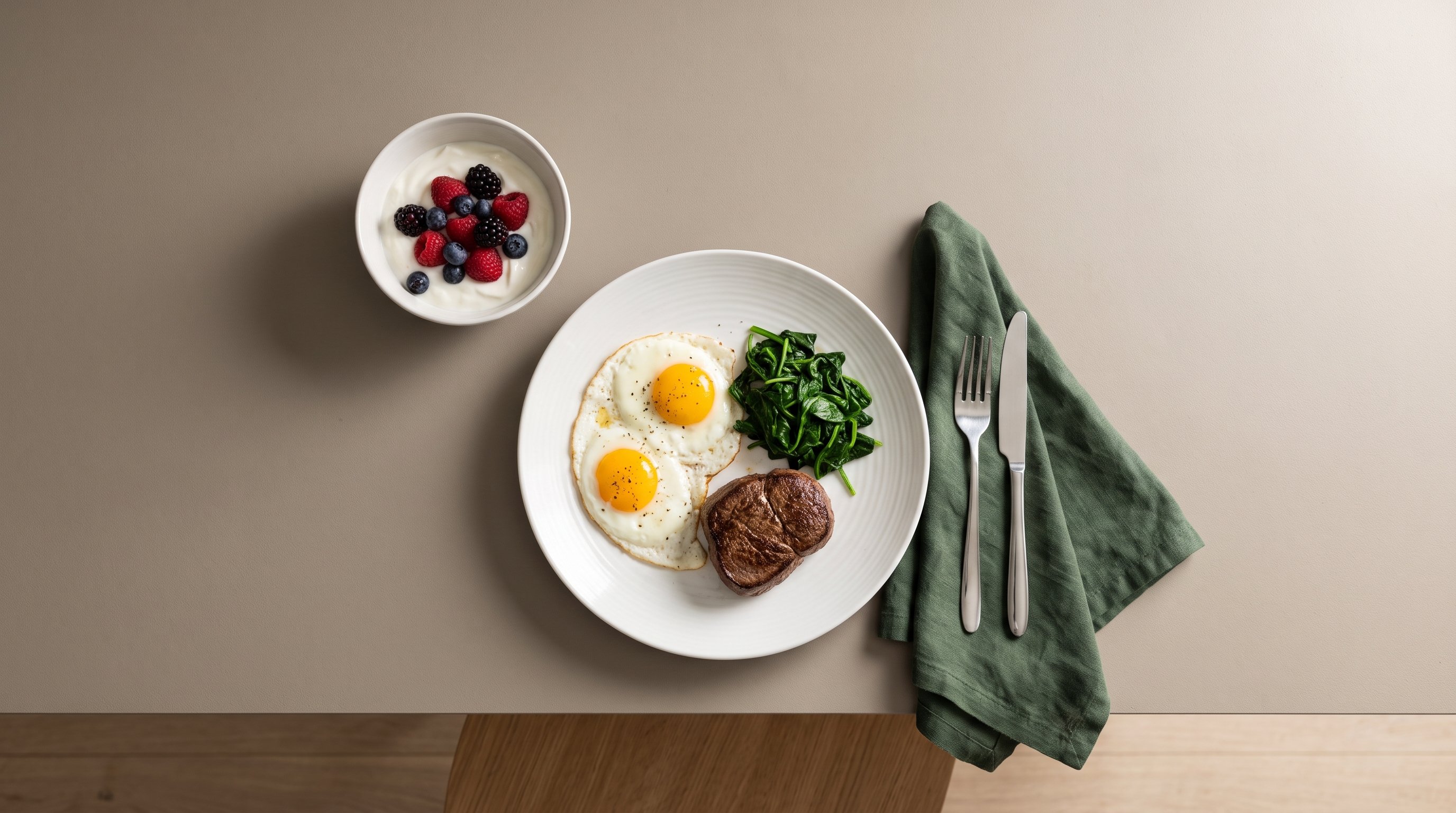 eggs and yoghurt bowl on kitchen table
