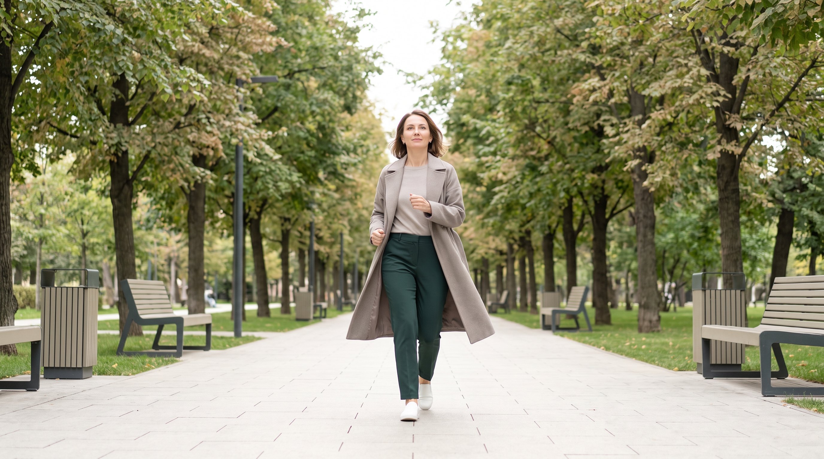 person checking step counter on wrist while walking outdoors