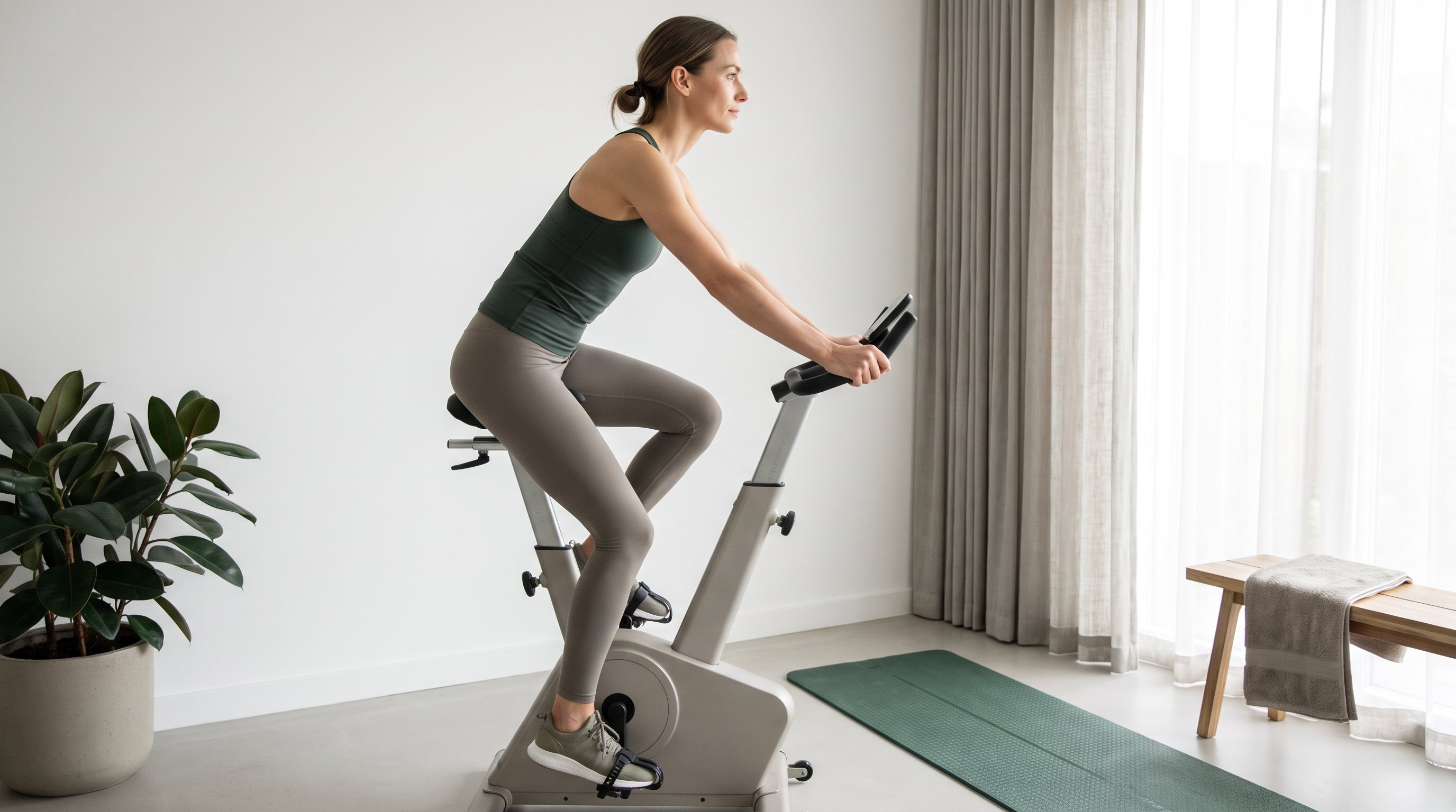man cycling on a stationary bike in a home gym