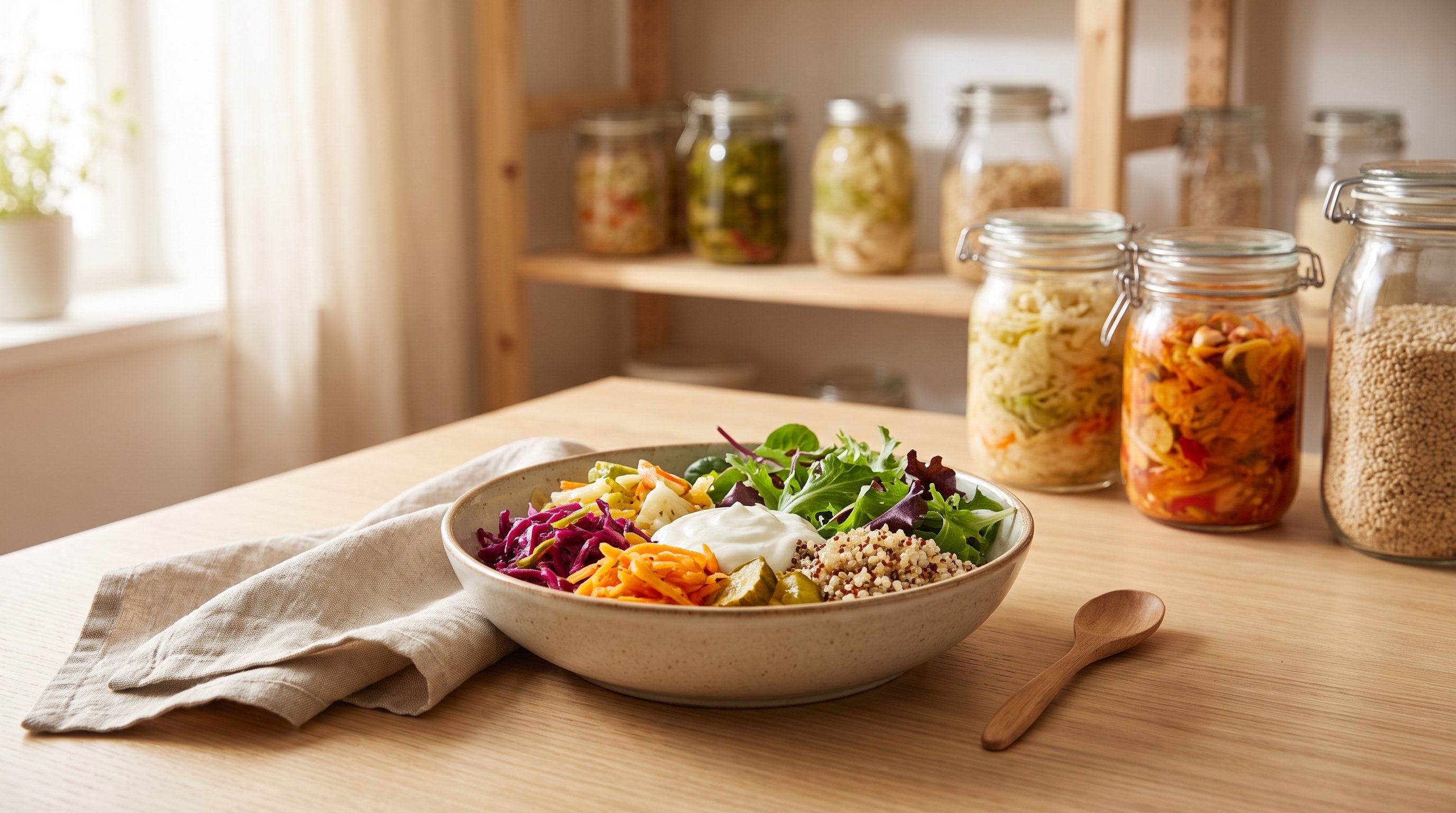 gut-friendly meal with fermented foods and vegetables gut-friendly meal with fermented foods and vegetables