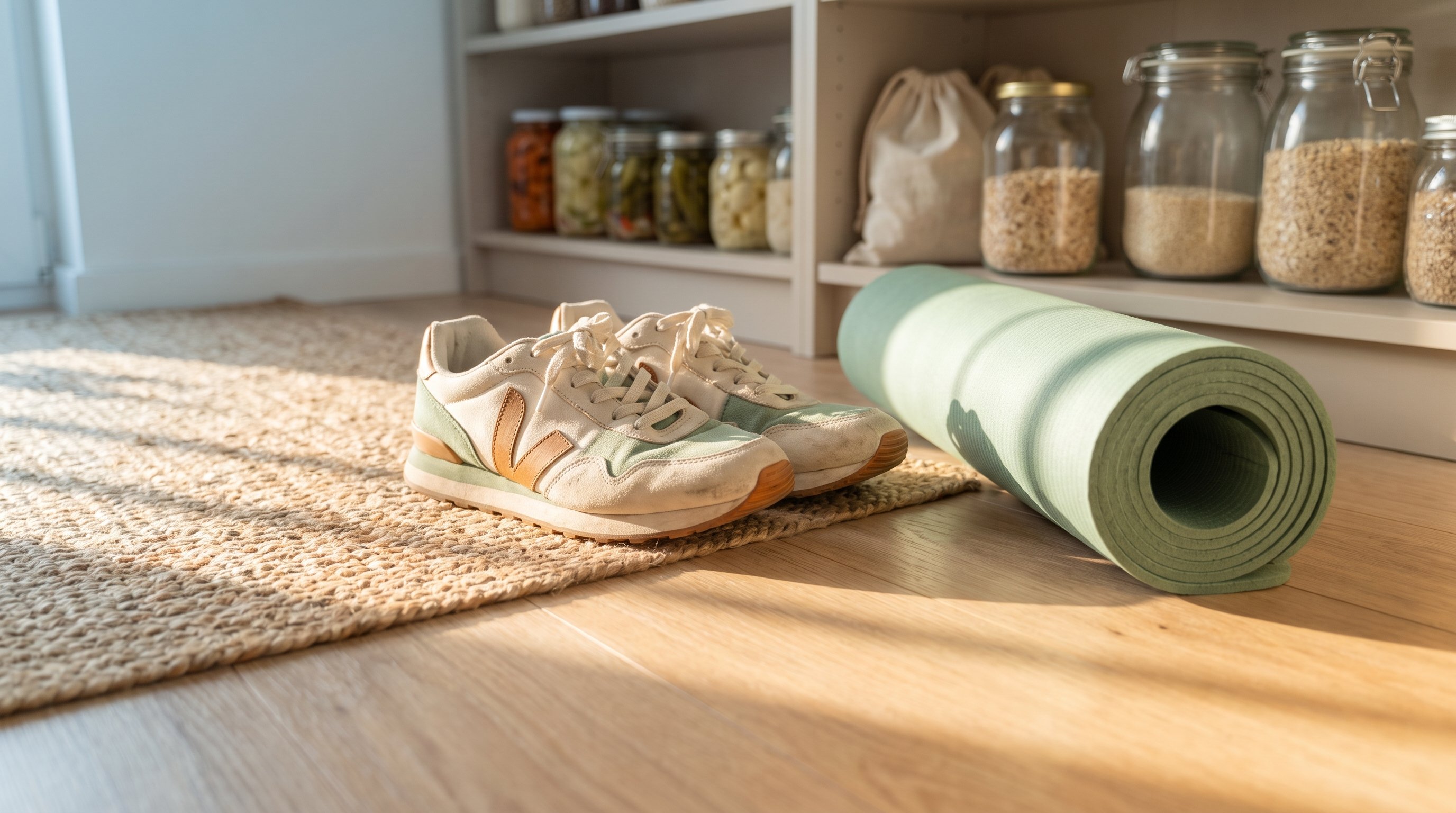 woman doing lunges on wooden floor