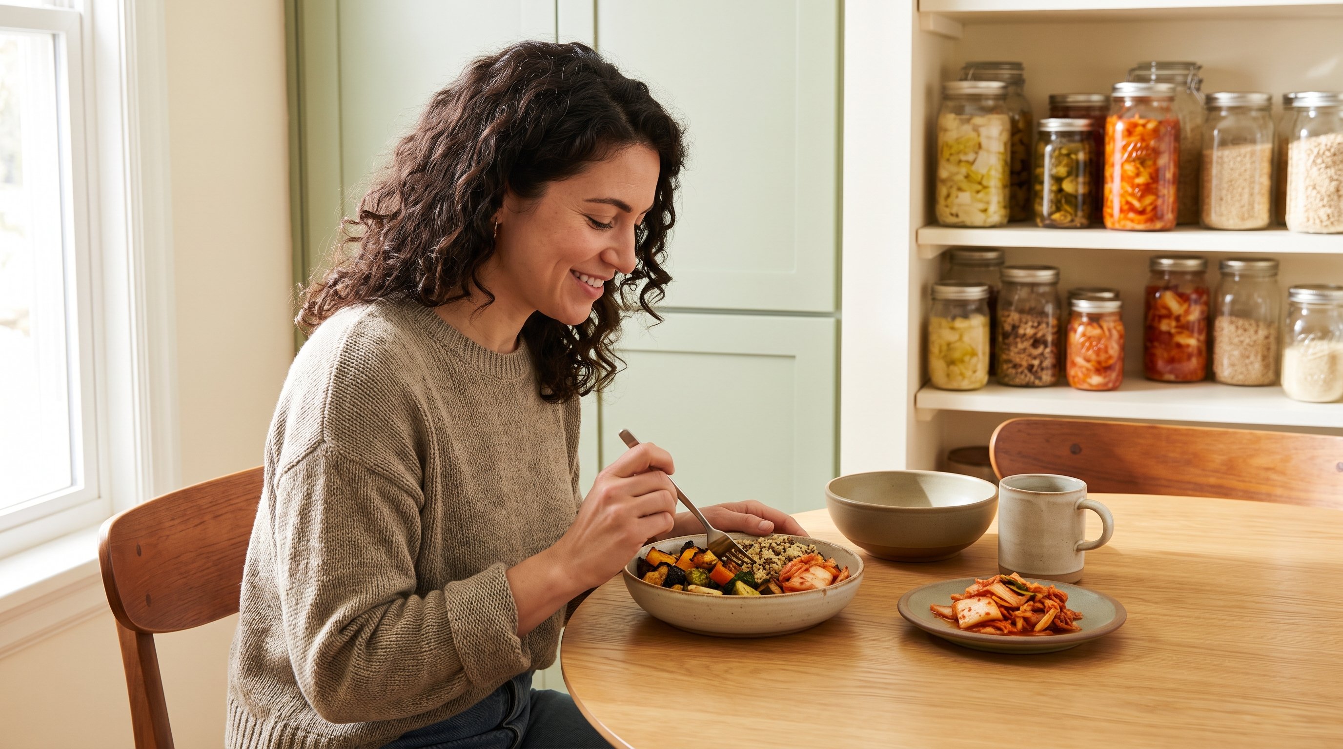 friends sharing a simple gut-friendly meal at home