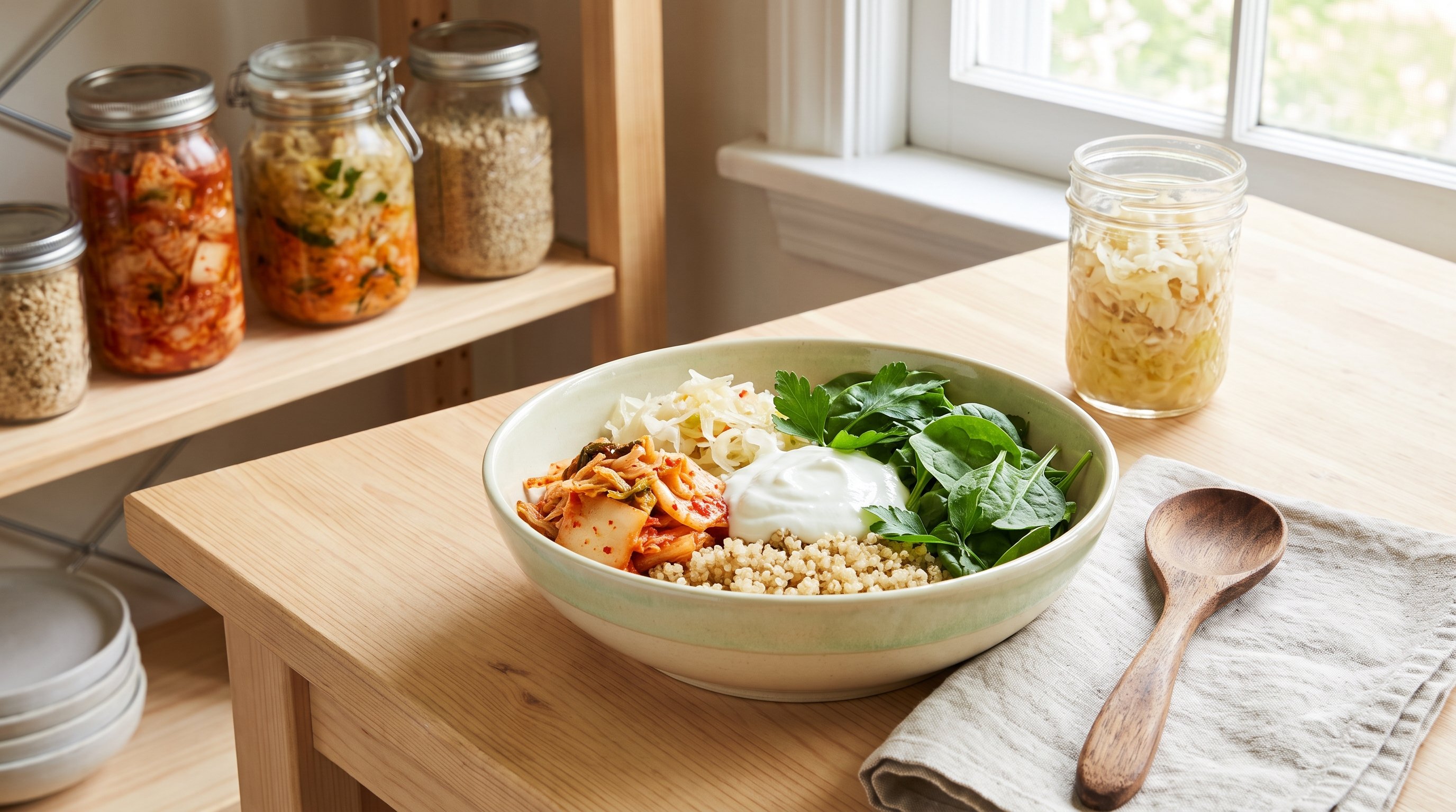 gut-friendly meal with fermented foods and vegetables gut-friendly meal with fermented foods and vegetables