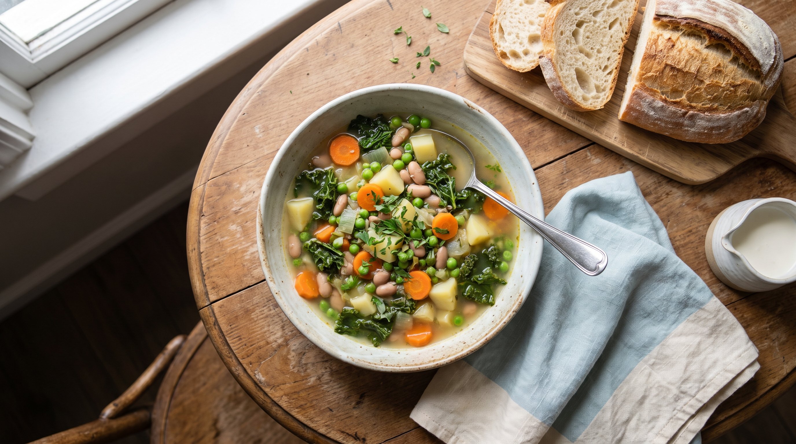A fresh vegetable soup served on a calm dining table