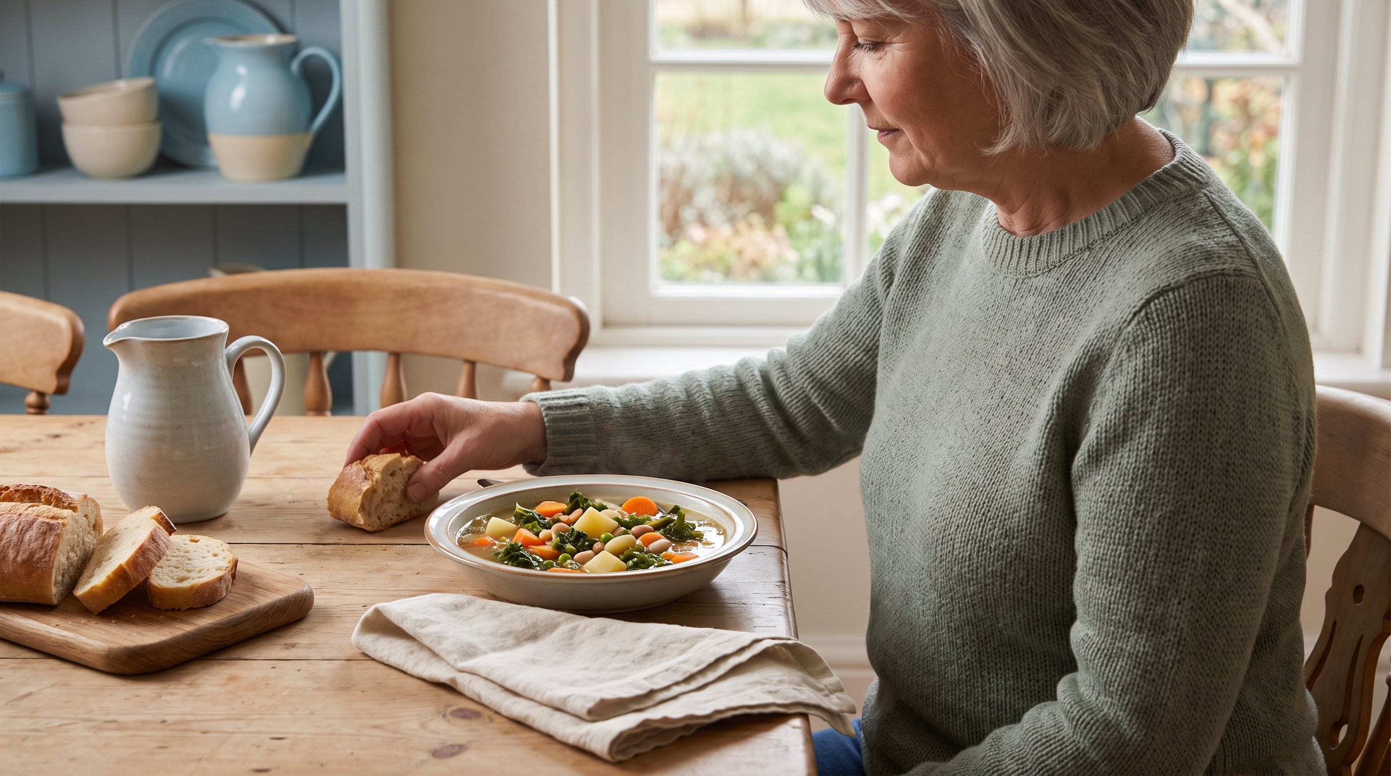 A fresh vegetable soup on a calm dining table