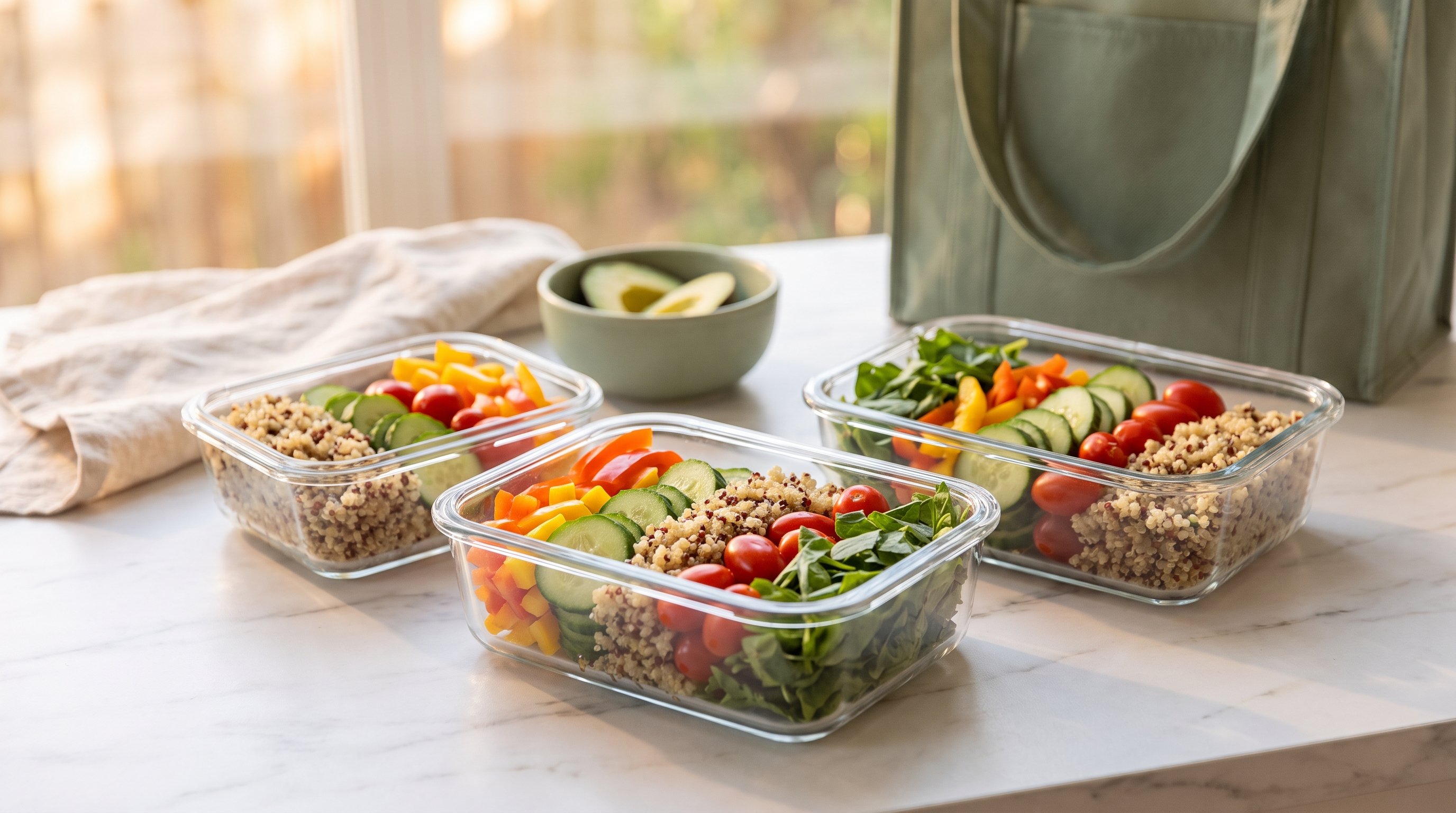 fresh vegetables and grains on counter