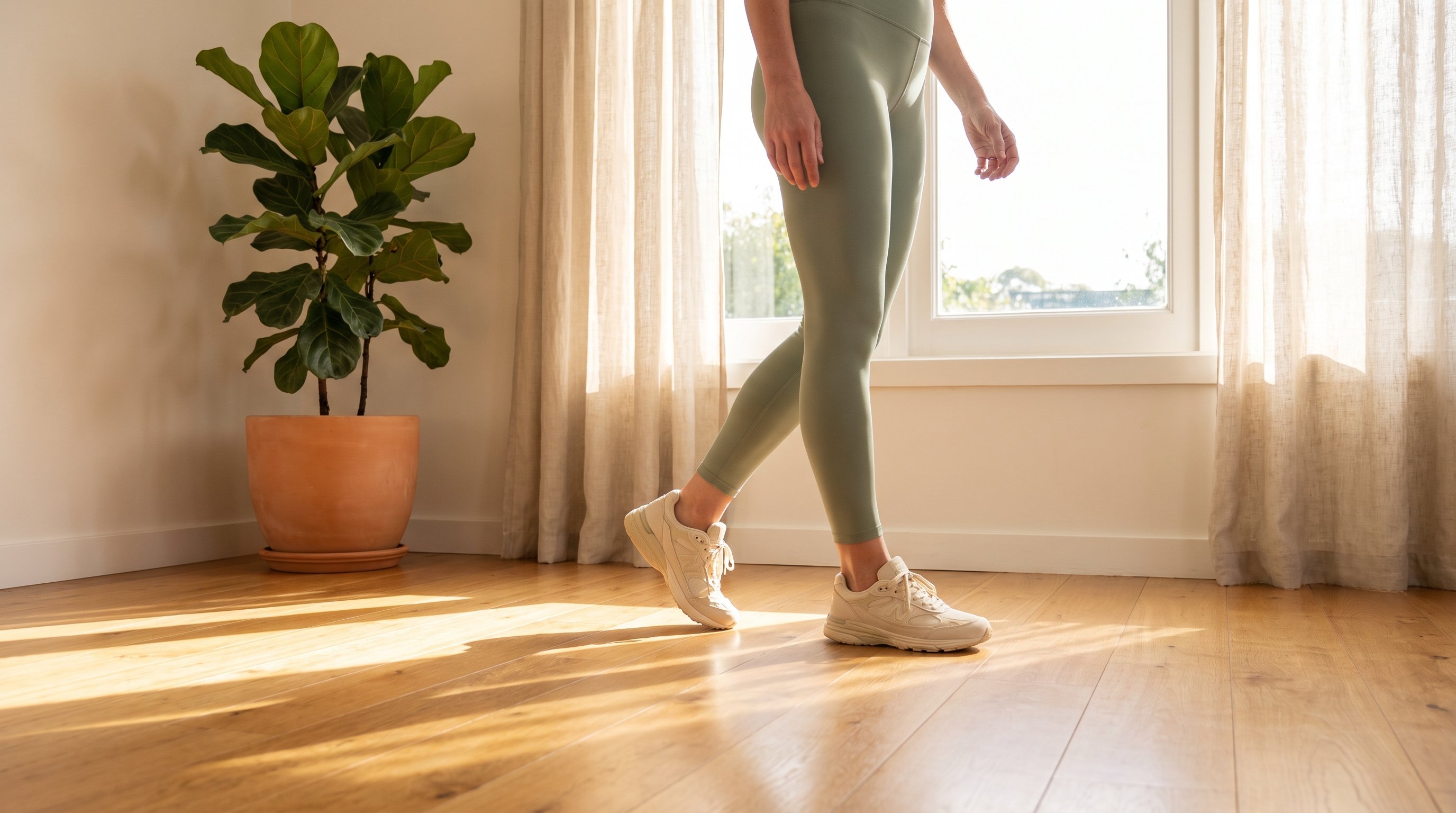 person doing a walking yoga session at home