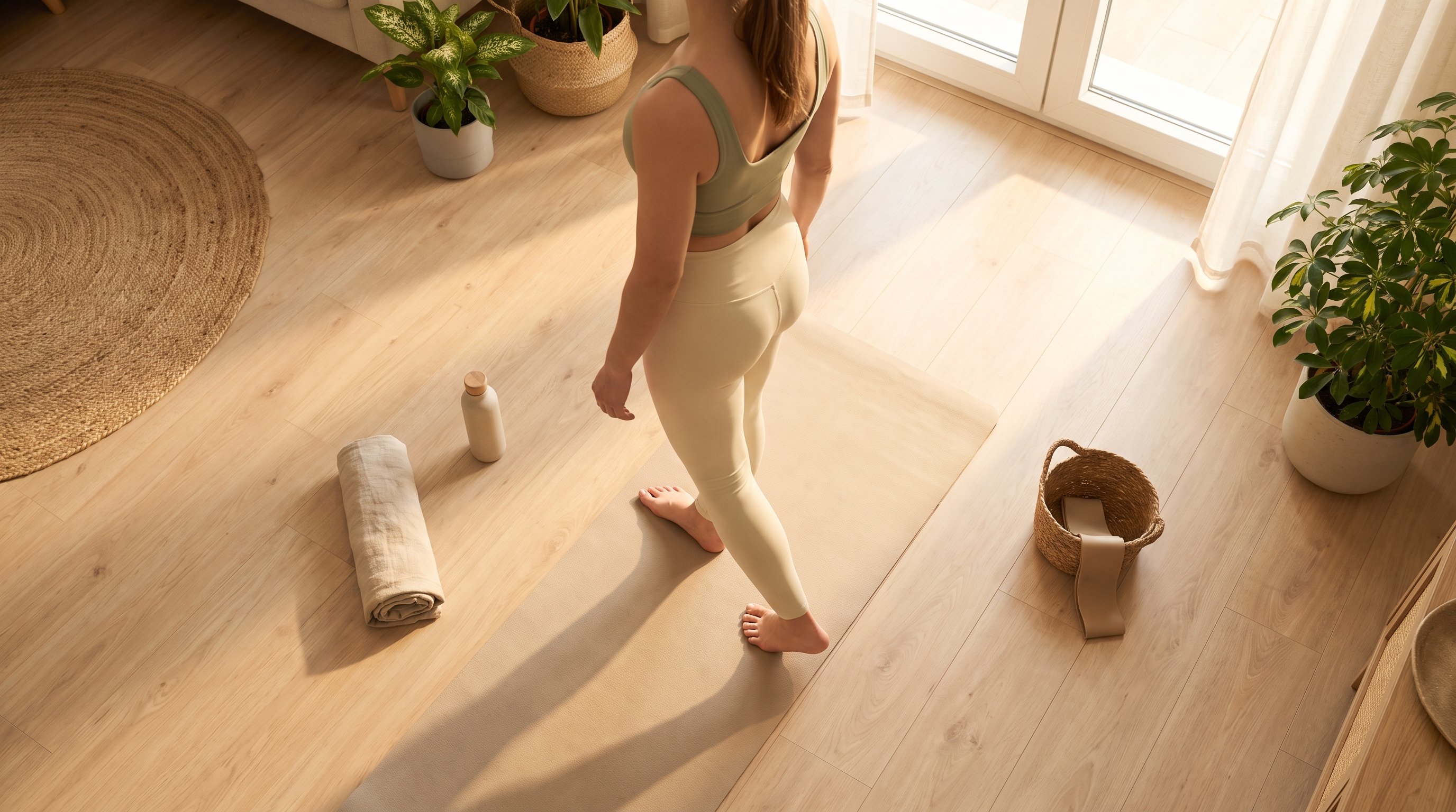 person doing a walking yoga session at home