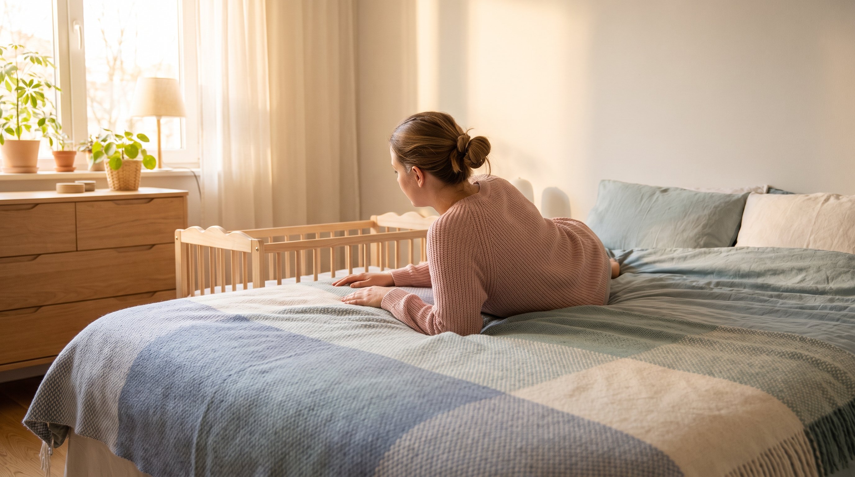 parent and baby lying on a blanket during a calm evening routine