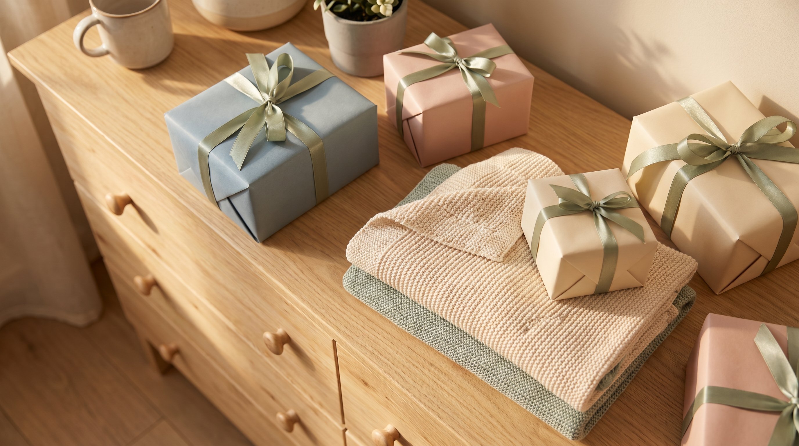 wrapped baby shower gifts on a table wrapped baby shower gifts on a table