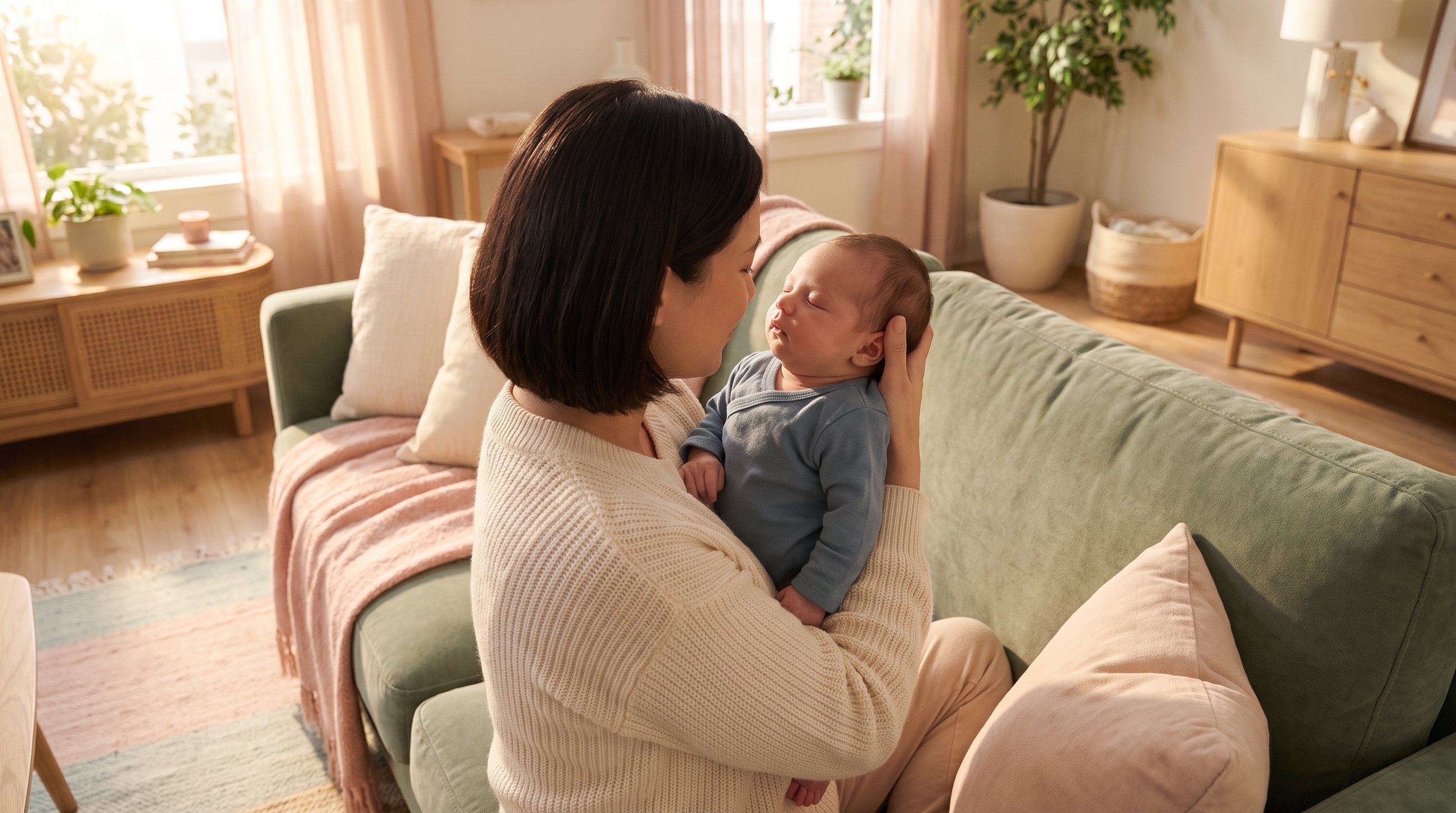 parent holding newborn upright against chest after feeding