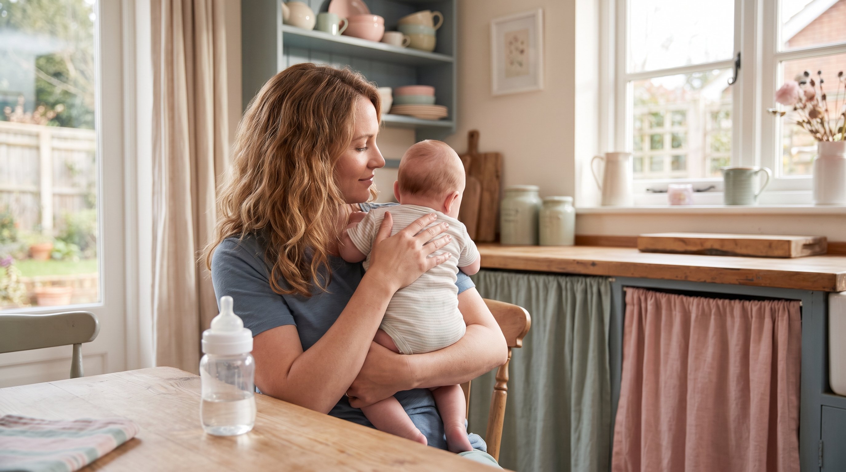 parent pausing a bottle feed to burp a baby