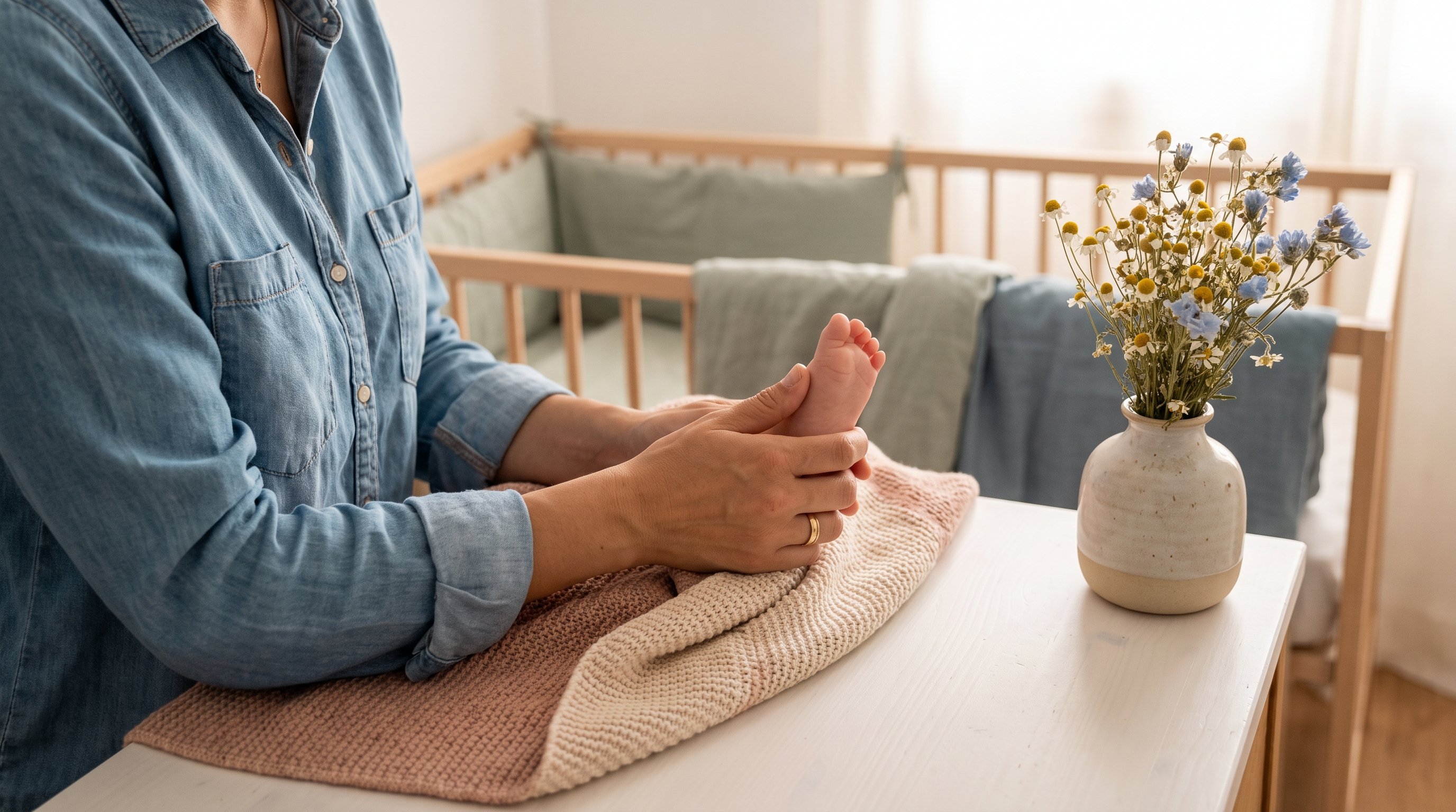 A mother in her early 30s relaxing in a cozy nursery