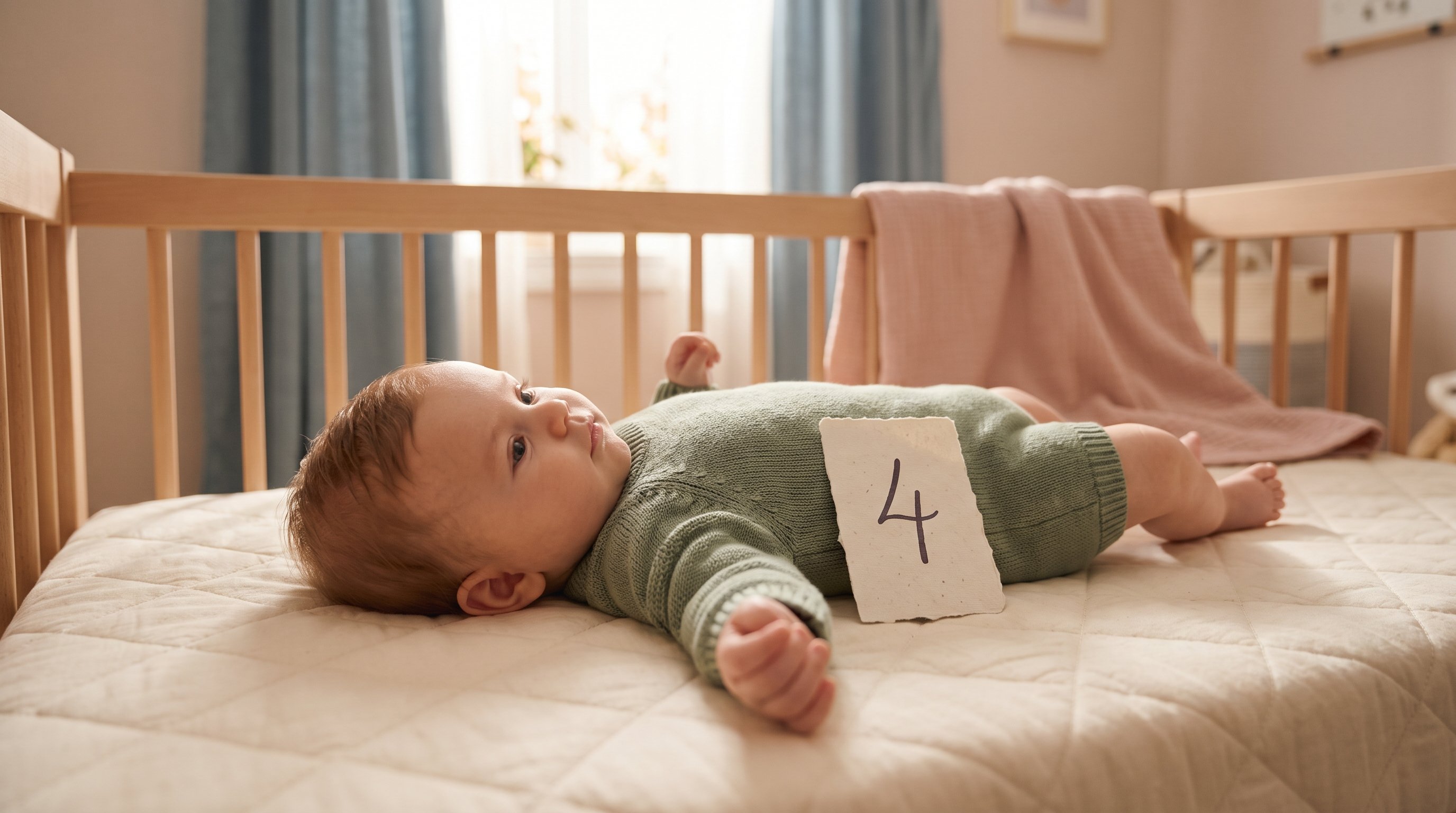 baby lying next to a handwritten month number card
