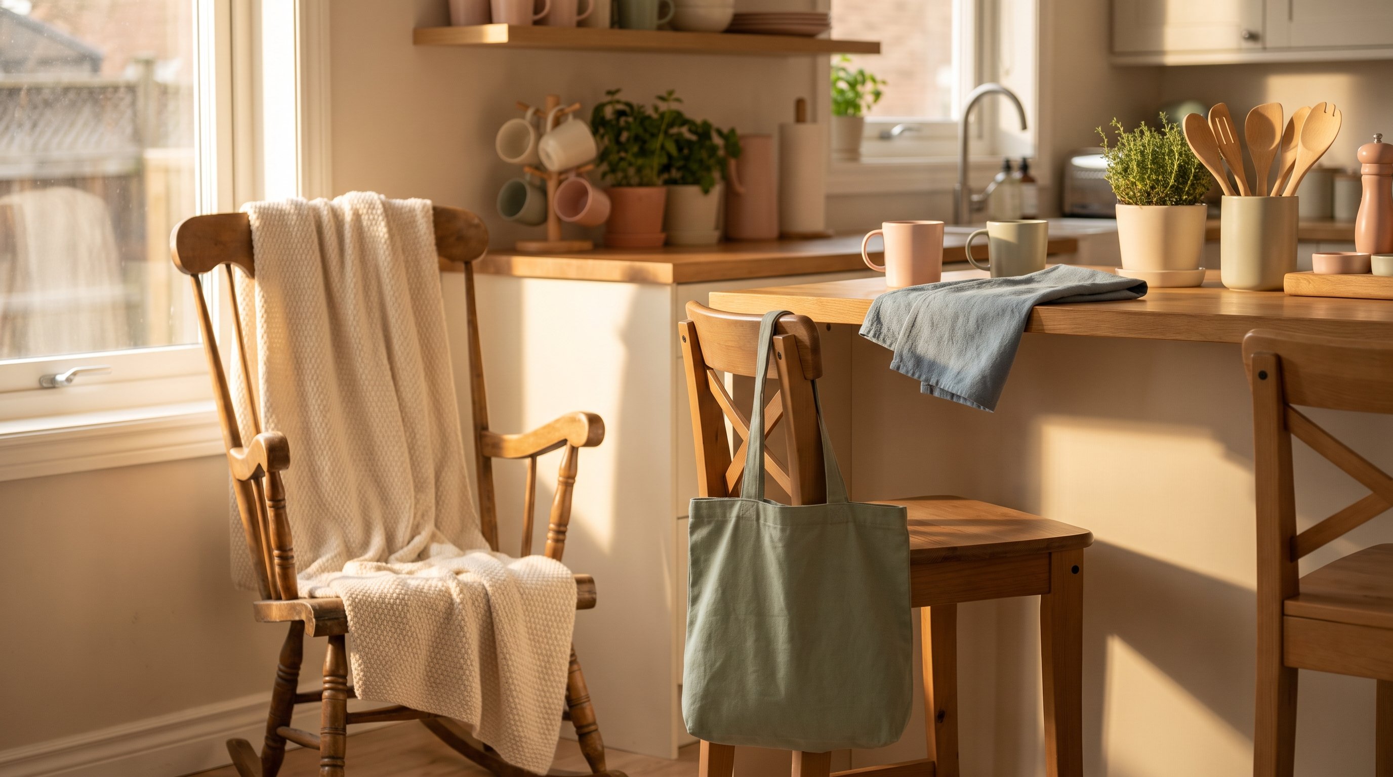 A mother in her early 30s holding her baby in a rocking chair