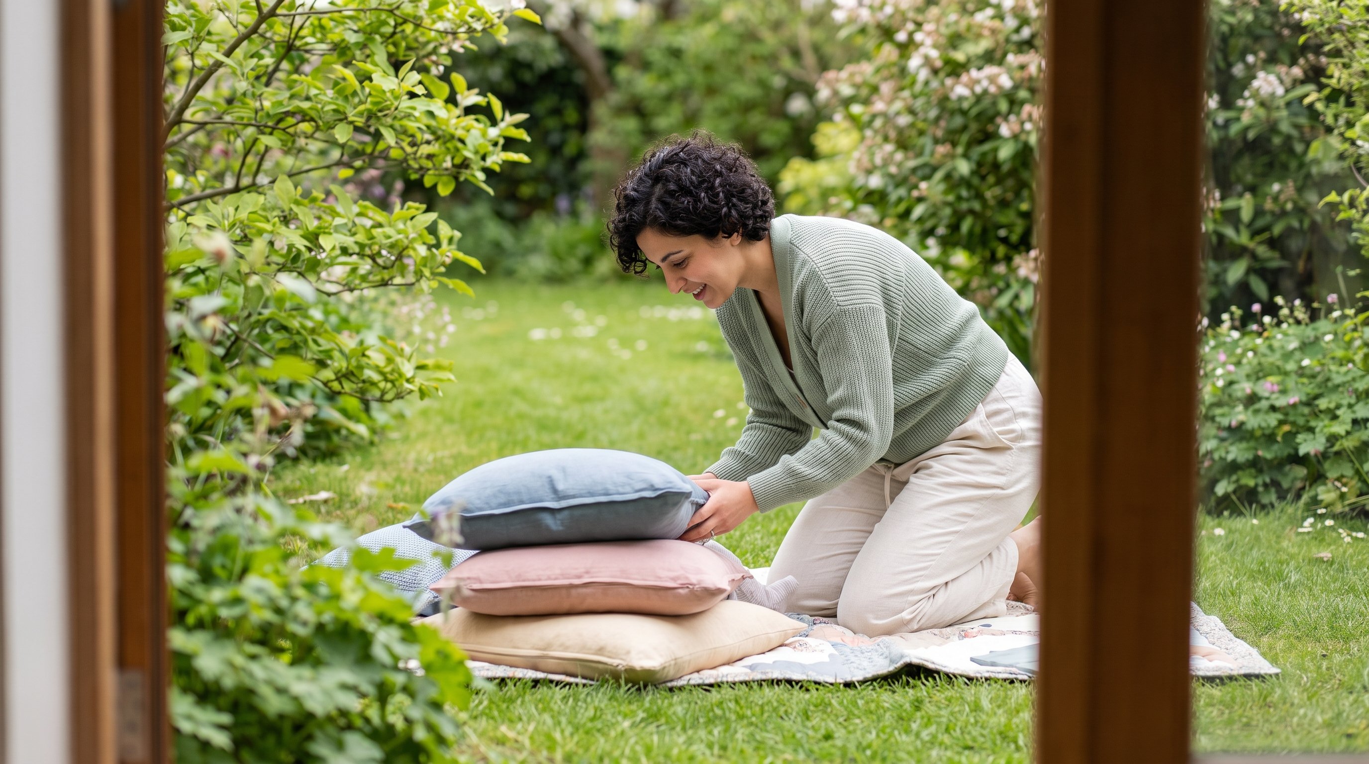 A mother in her early 30s playing with a smiling baby on a play mat