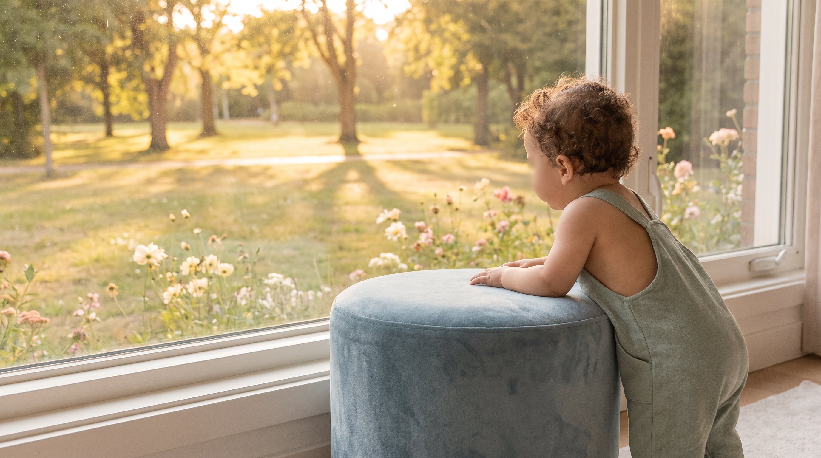baby holding onto a sofa to stand up